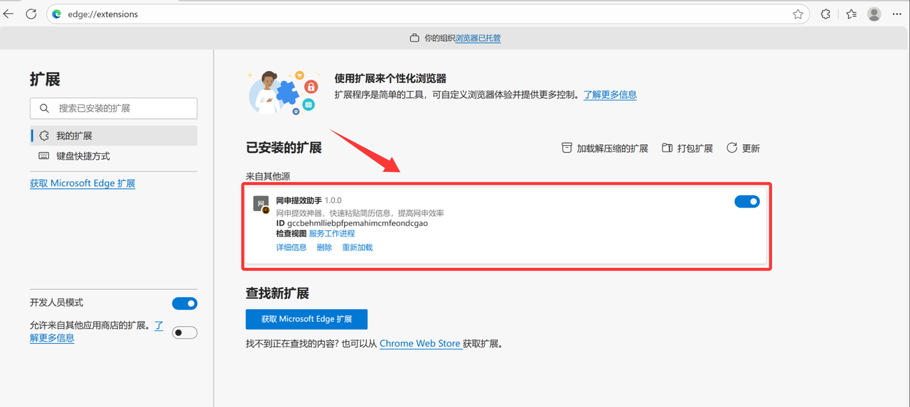 扩展安装成功示意